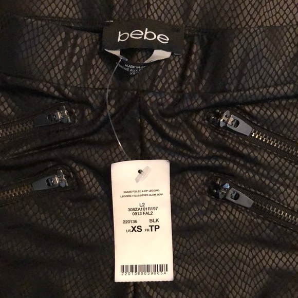 NEW Bebe Black Snakeskin Foiled 4-Zip Leggings - Picture 5 of 5